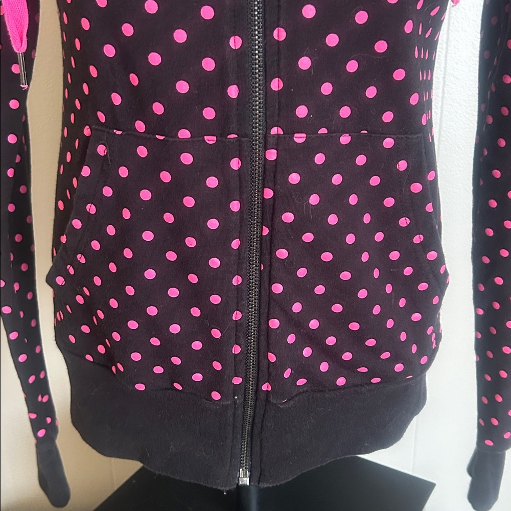 Vintage Y2K Black with pink polka dots Abbey Dawn hoodie by Avril Lavigne - Picture 3 of 8
